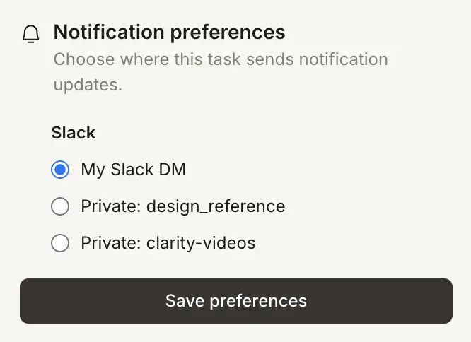Choose Slack notification destination on a Rocket task