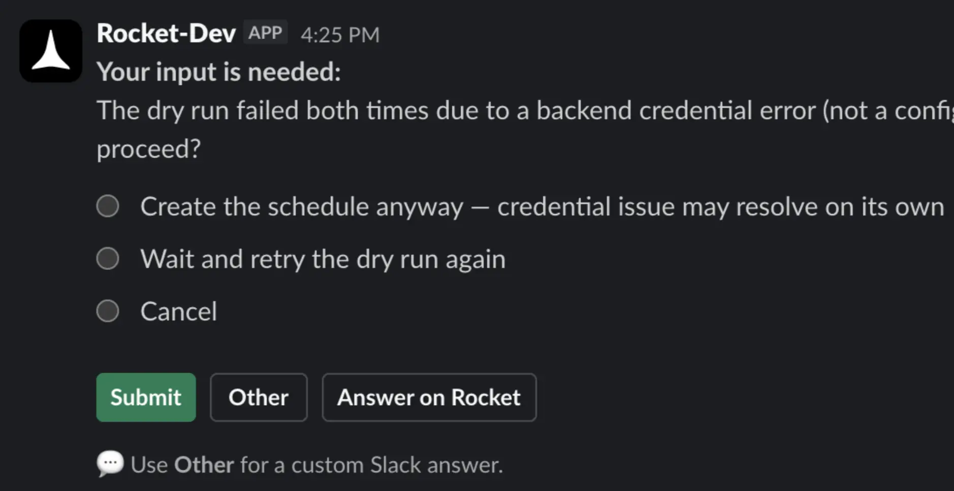 Rocket updates delivered in Slack