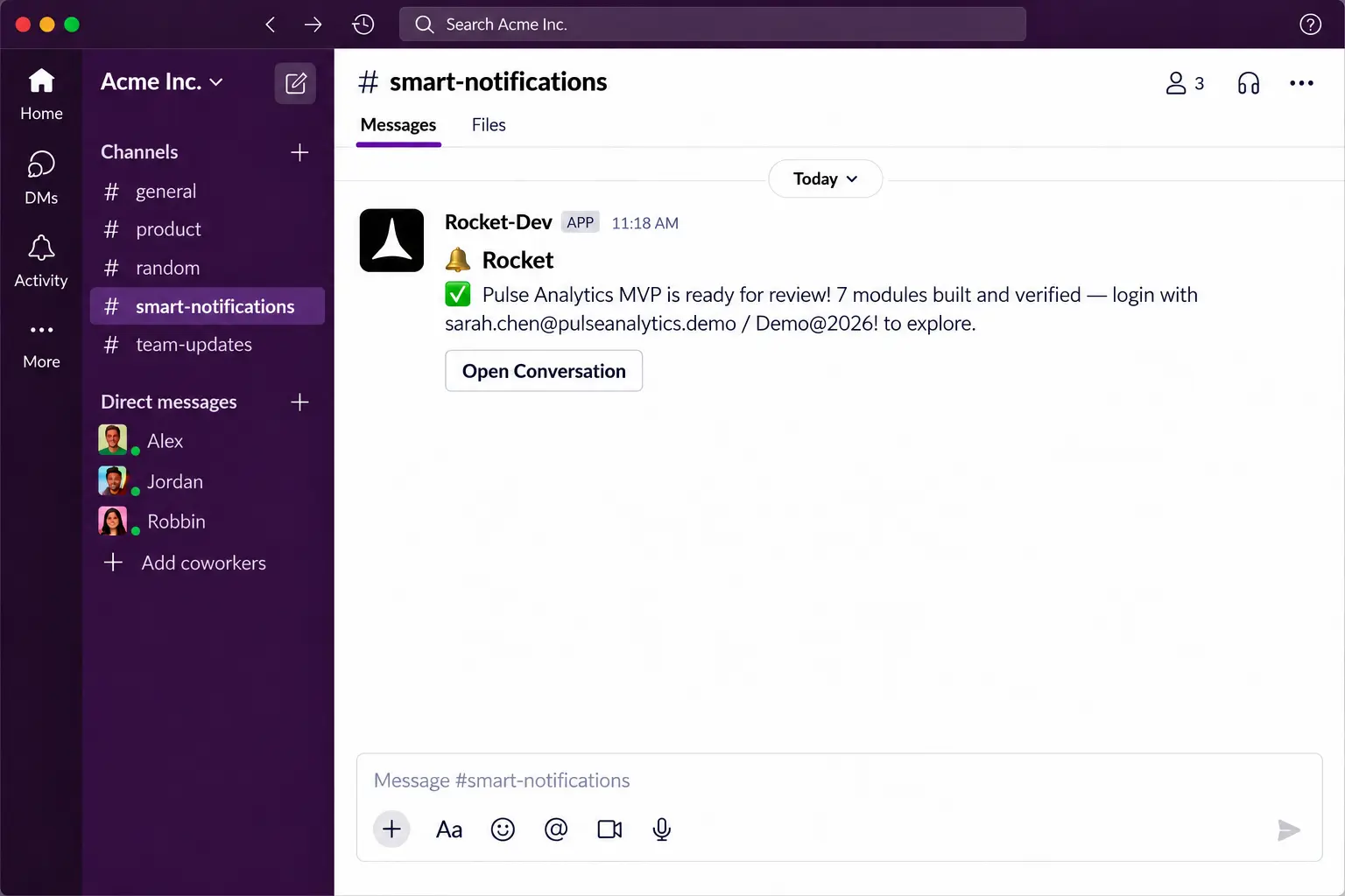 Task completion notification with summary in Slack